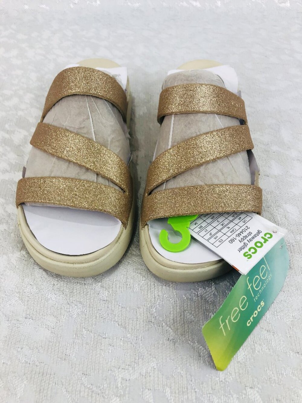 Crocs Getaway Glitter Strappy Sandals Stucco Colored Women's Size 5 NWT